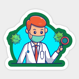 Doctor Searching for Virus Cartoon Sticker